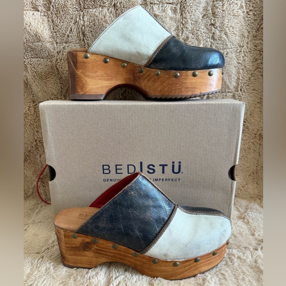 BED|STU Bedstu Mista Platform Wood Distressed Clogs NWB